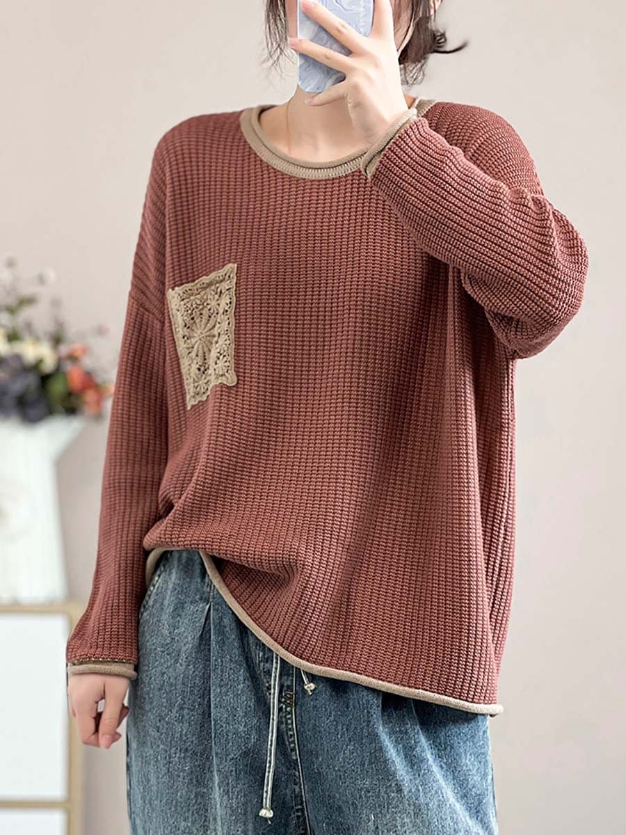 Knitted Lace Patch Sweater
