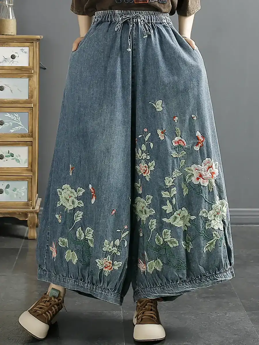 Embroidery Wide-leg Pants
