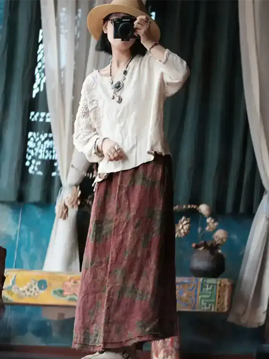 Vintage Flower Linen Skirt