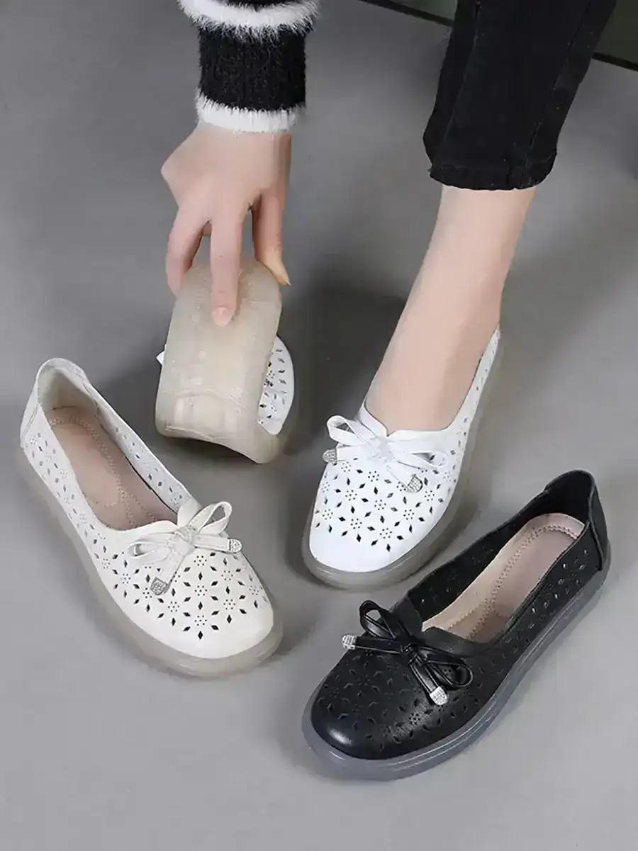 Cutout Leather Flat Shoes
