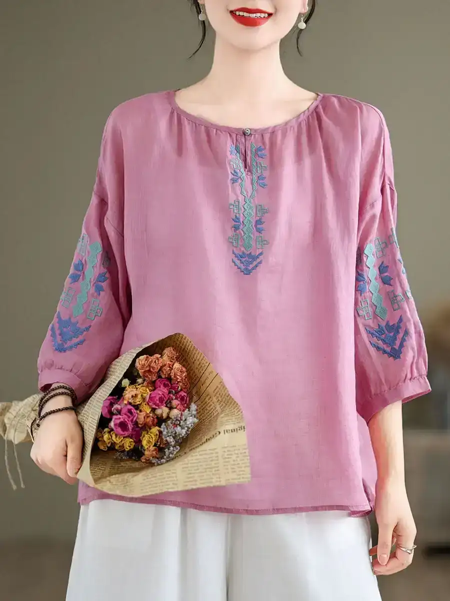 Embroidery Ramie Blouse