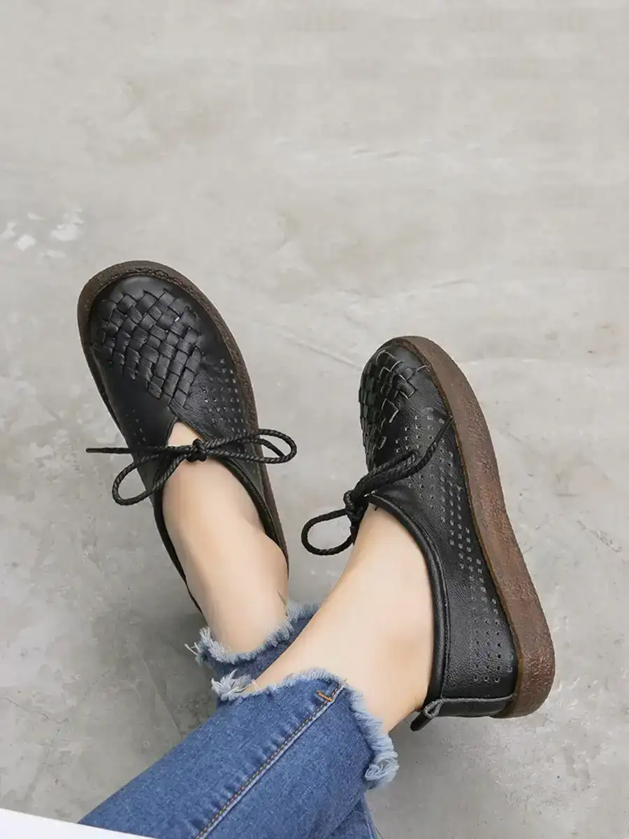Leather Weave Flat Shoes