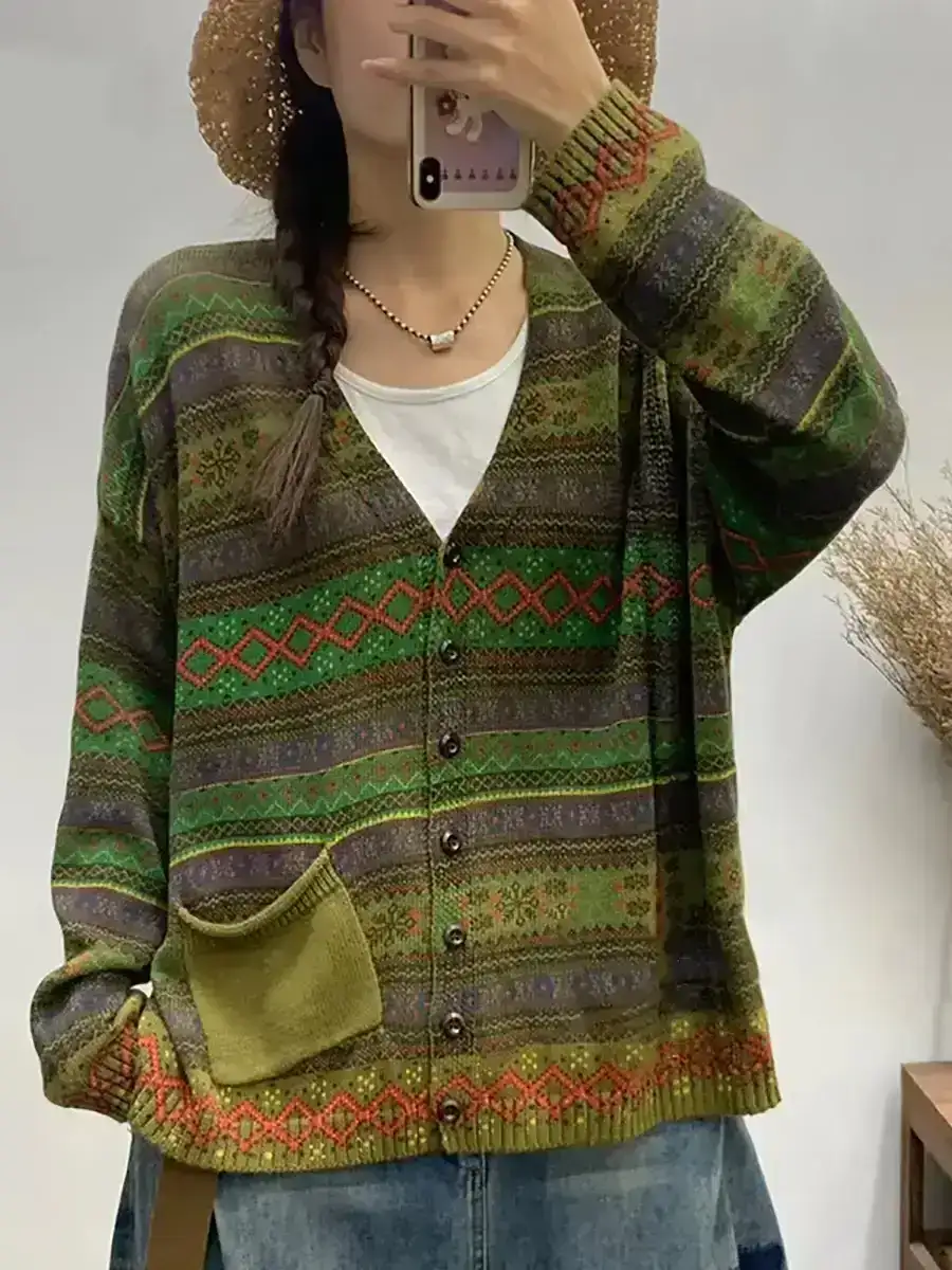 Geometric V-neck Sweater