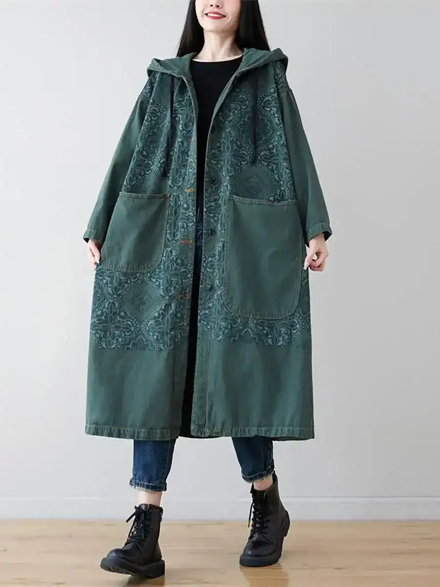Long Denim Hooded Coat