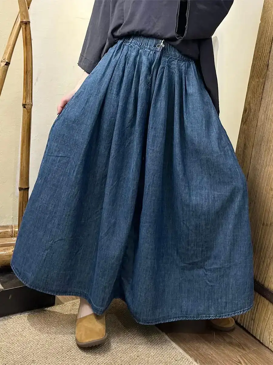 Women Casual Denim Solid Loose Skirt