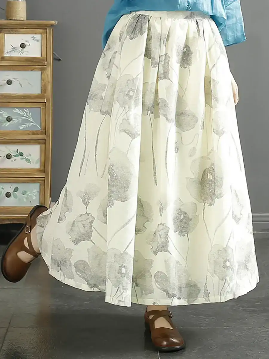  Ink-print Shirred Loose Skirt