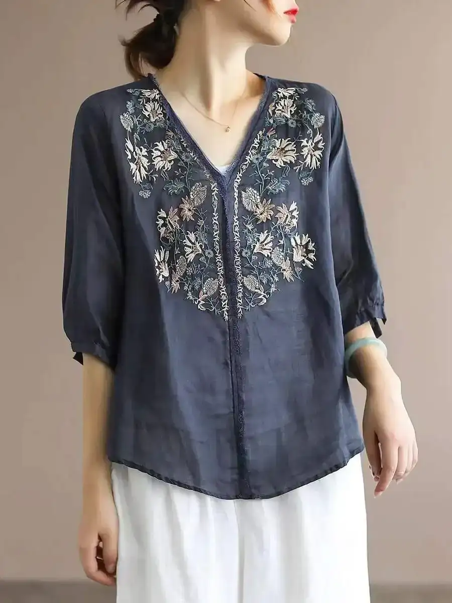 Embroidery Ramie Blouse