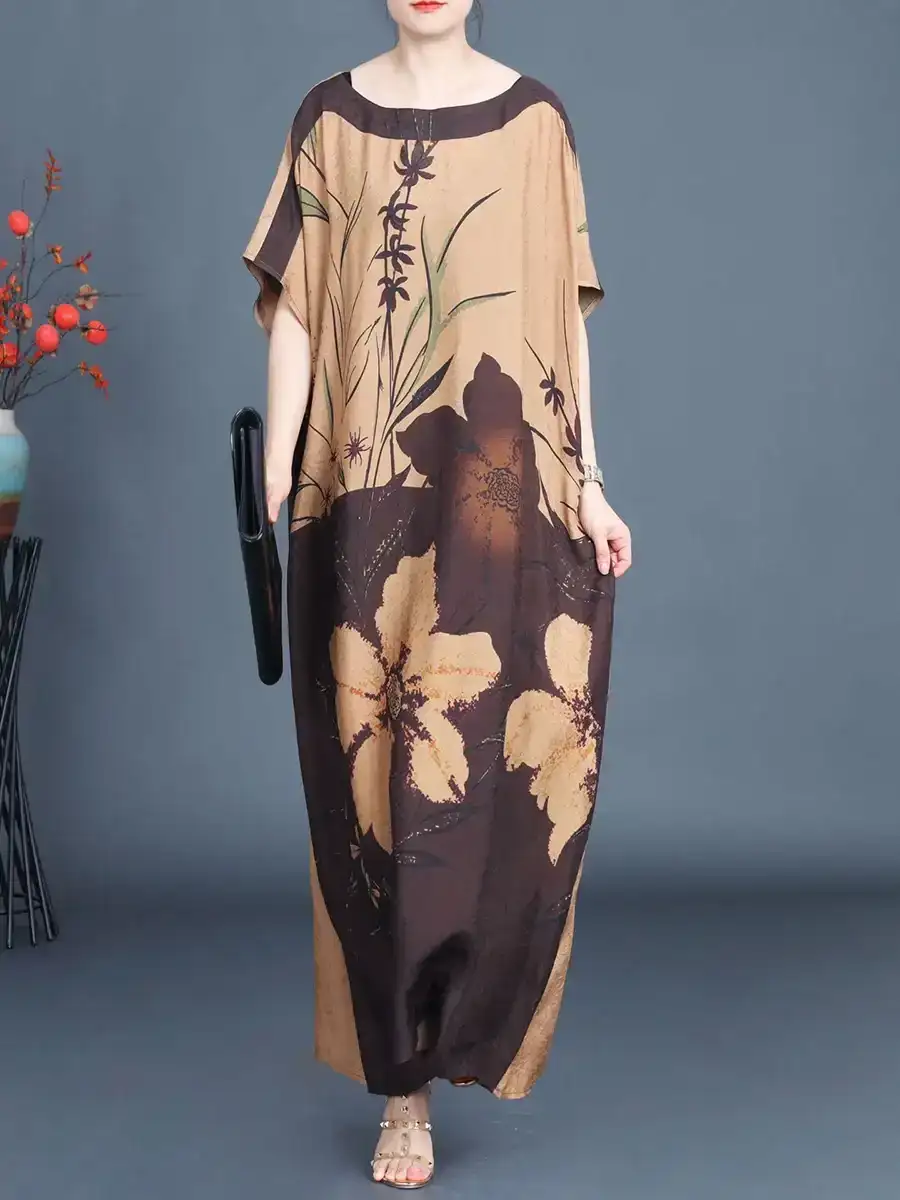 Women Artsy Flower Colorblock Maxi Dress
