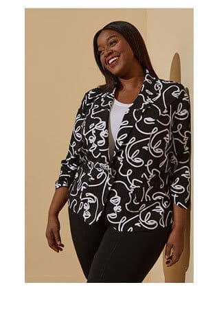 Ruched Face Print Blazer