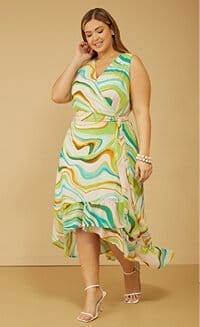 Swirl Print Midi Wrap Dress
