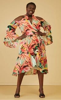 Cold Shoulder Leaf Print Dress