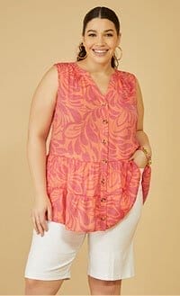 Flounced Tropical Print Top