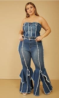 High Rise Frayed Bell Bottom Jeans