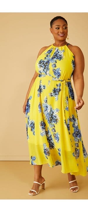 Belted Floral Print Maxi Dress