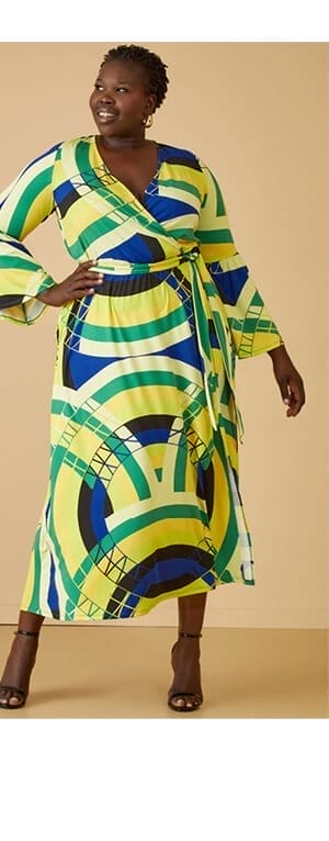 Bell Sleeved Printed Maxi Dress