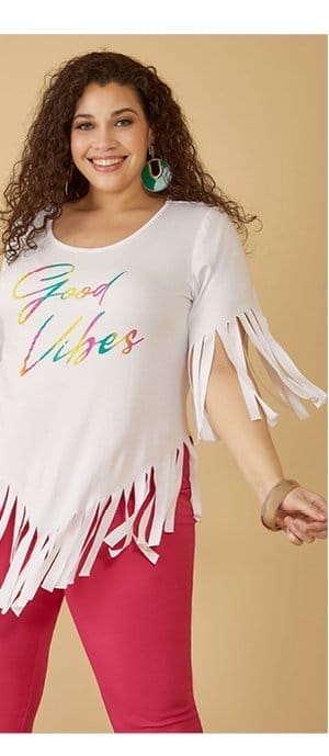 Good Vibes Fringed Graphic Tee