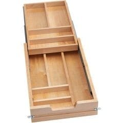 Two-Tier Cutlery Drawer Replacement System with BLUMOTION Soft-Close for Full Access 15 Inch Width Base, Natural Maple
