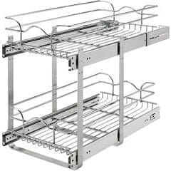 12 Inch Width x 22 Inch Depth 2 Tier Kitchen Cabinet Pull-Out Wire Basket, Chrome, Min. Cabinet Opening: 11-1/2" W x 22-1/8" D x 19-1/8" H
