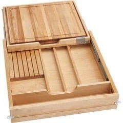 21 Inch Soft Close Knife and Cutting Board Drawer Kit, Natural Wood
