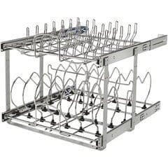 20-3/4 Inch Width 2-Tier Kitchen Base Cookware Organizer for Pots and Pans with Soft-Close Slides, Chrome, Min. Cabinet Opening: 20-1/2" W x 22-1/8" D x 22" H