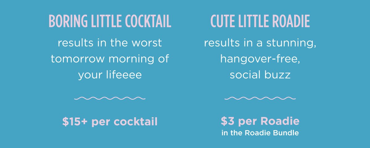 \\$15+ per cocktail vs \\$3 per Roadie