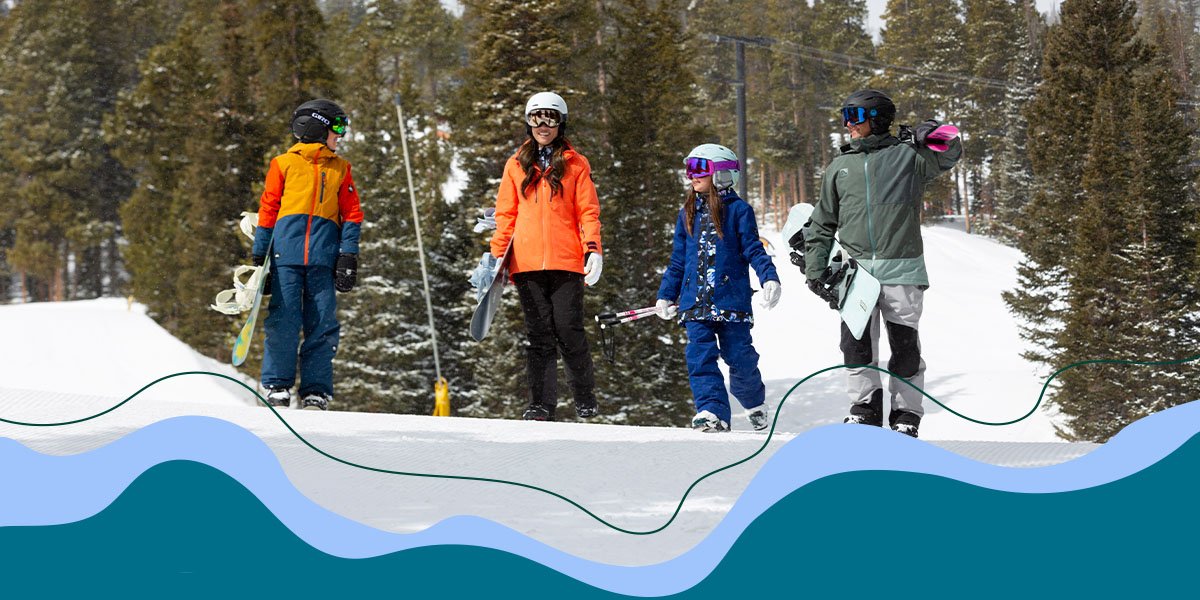 Family with their skis on the mountain