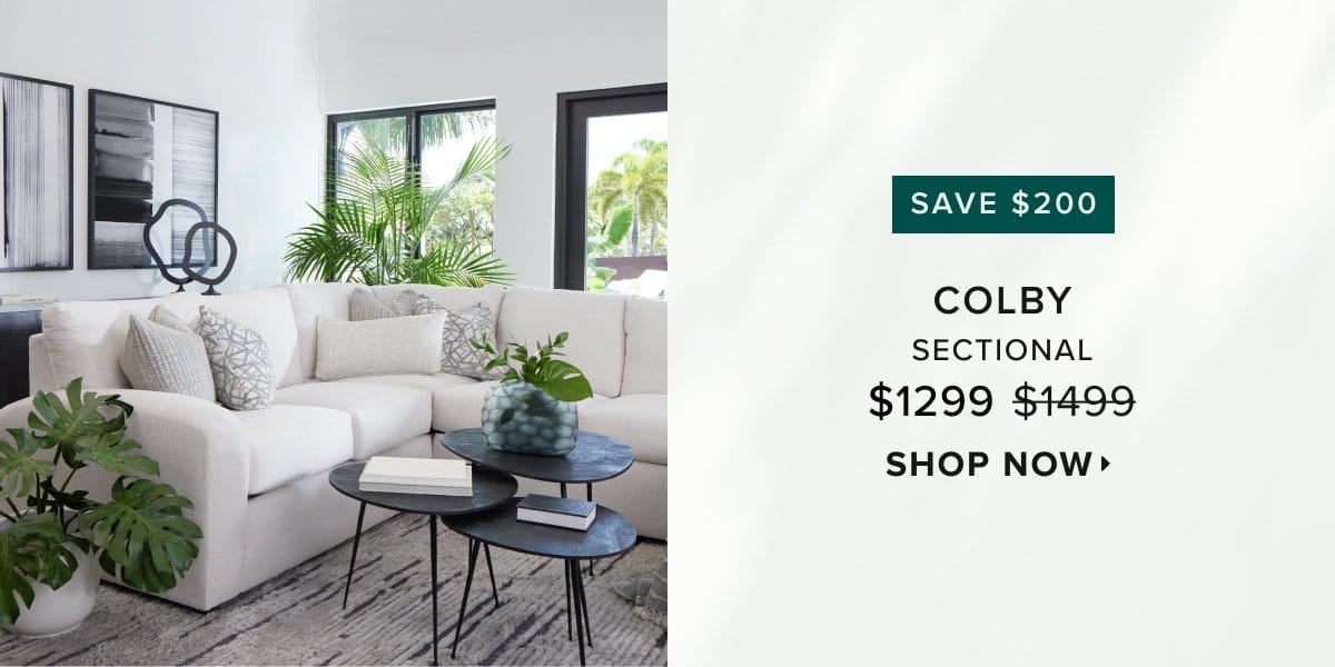 Colby sectional \\$1299 was \\$1499. Shop now