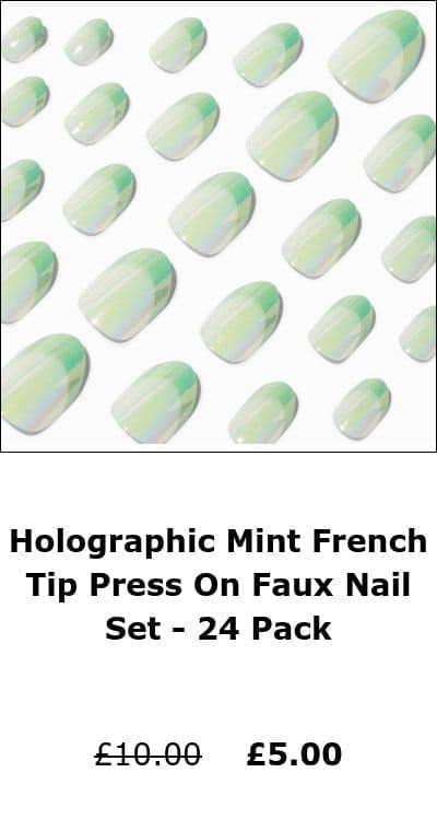 Holographic Mint French Tip Press On Faux Nail Set