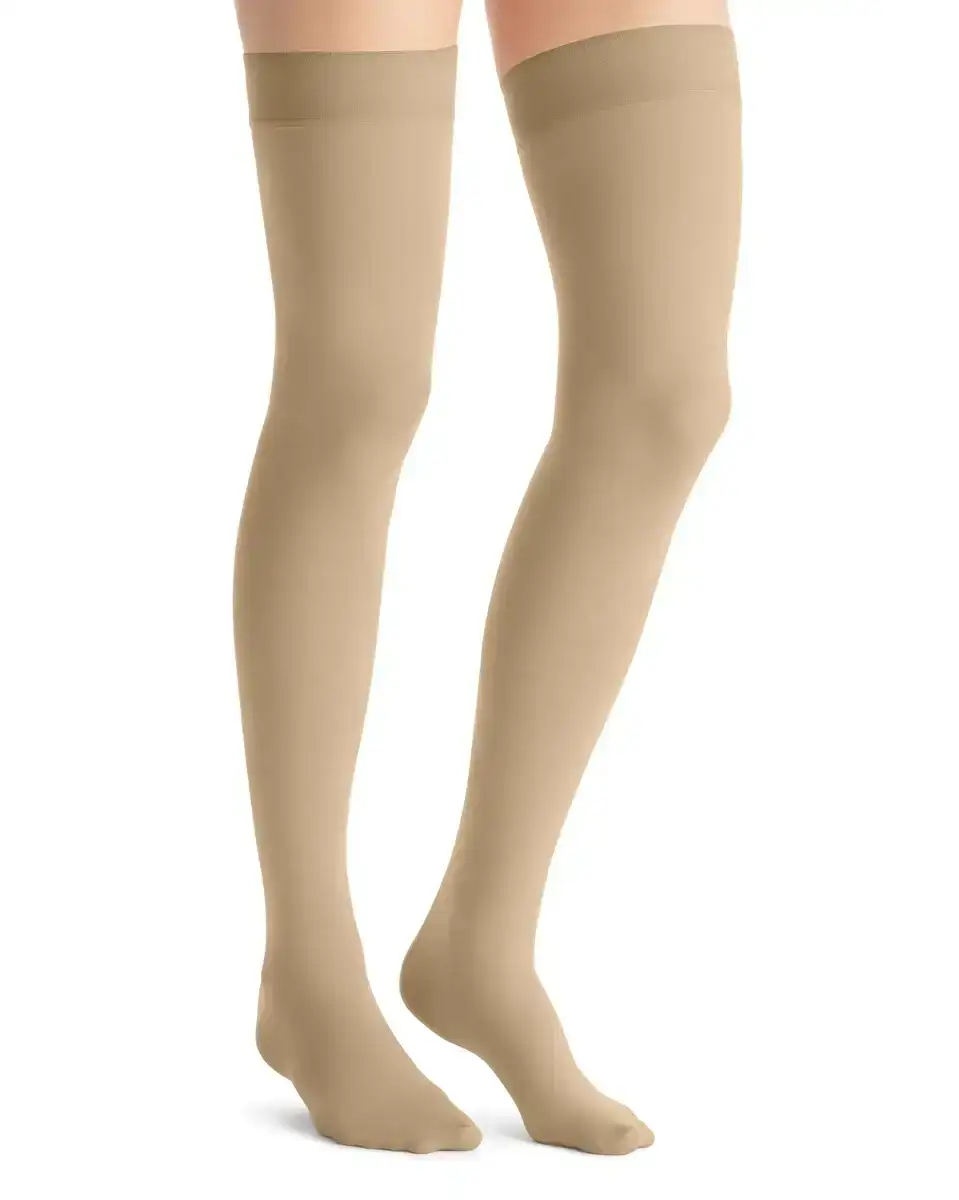 Image of Jobst Opaque Closed Toe Thigh High Firm Support Stockings 20-30 mmHg