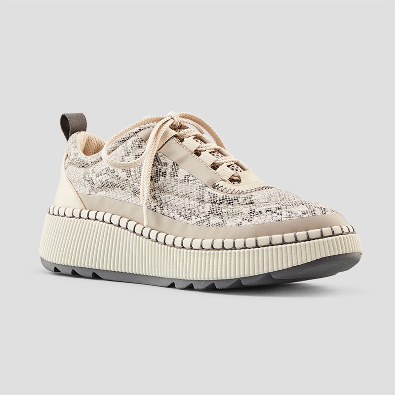 Sayah Luxmotion Nylon and Leather Print Waterproof Sneaker in Taupe Snake