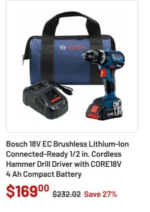 Bosch 18V EC Brushless Lithium-Ion Connected-Ready 1/2 in. Cordless Hammer Drill Driver
