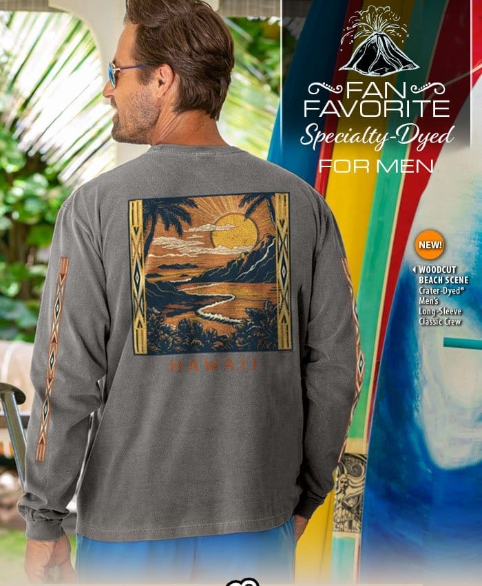 Body_Hero_Prod1_Woodcut Beach Scene - Crater Dyed® Long Sleeve Crewneck T-Shirt