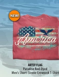 Body_Banner_Prod2_Artsy Flag - Paradise Red Dyed Short Sleeve Crewneck T-Shirt