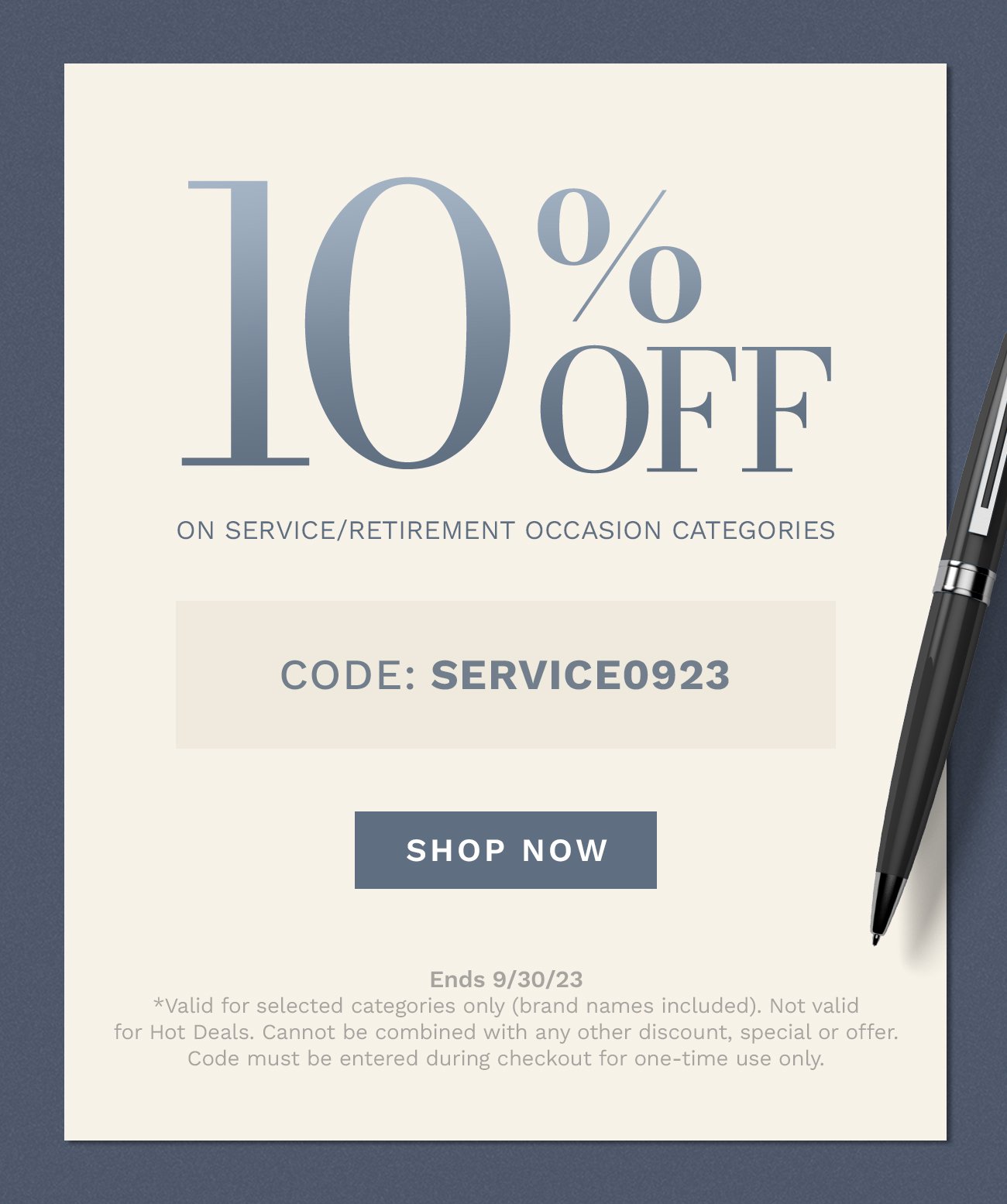 10% off on Service/Retirement occasion categories
