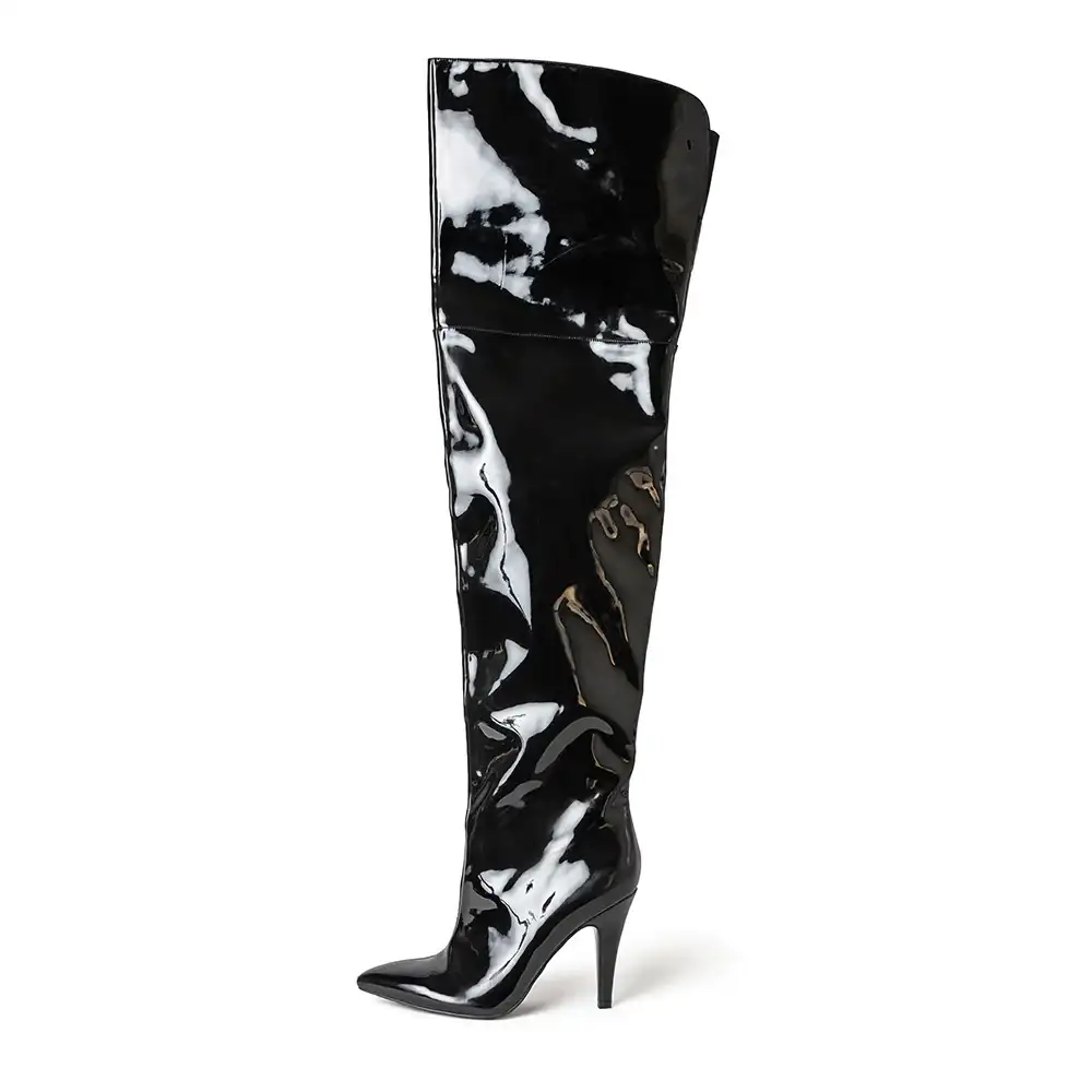 Image of Jane Black Patent Thigh High Boots