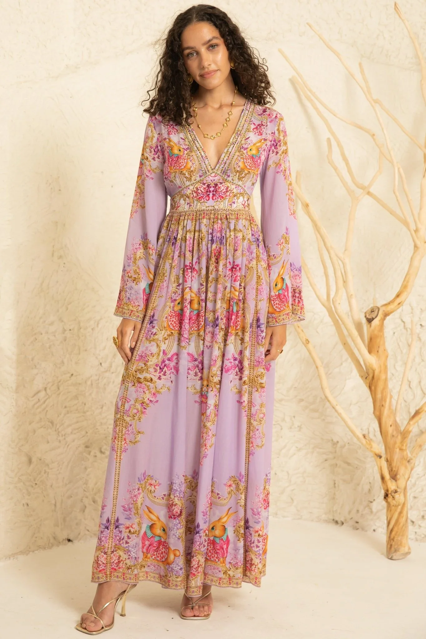 Image of Lavender Hops Maxi Dress W Flared Sleevees
