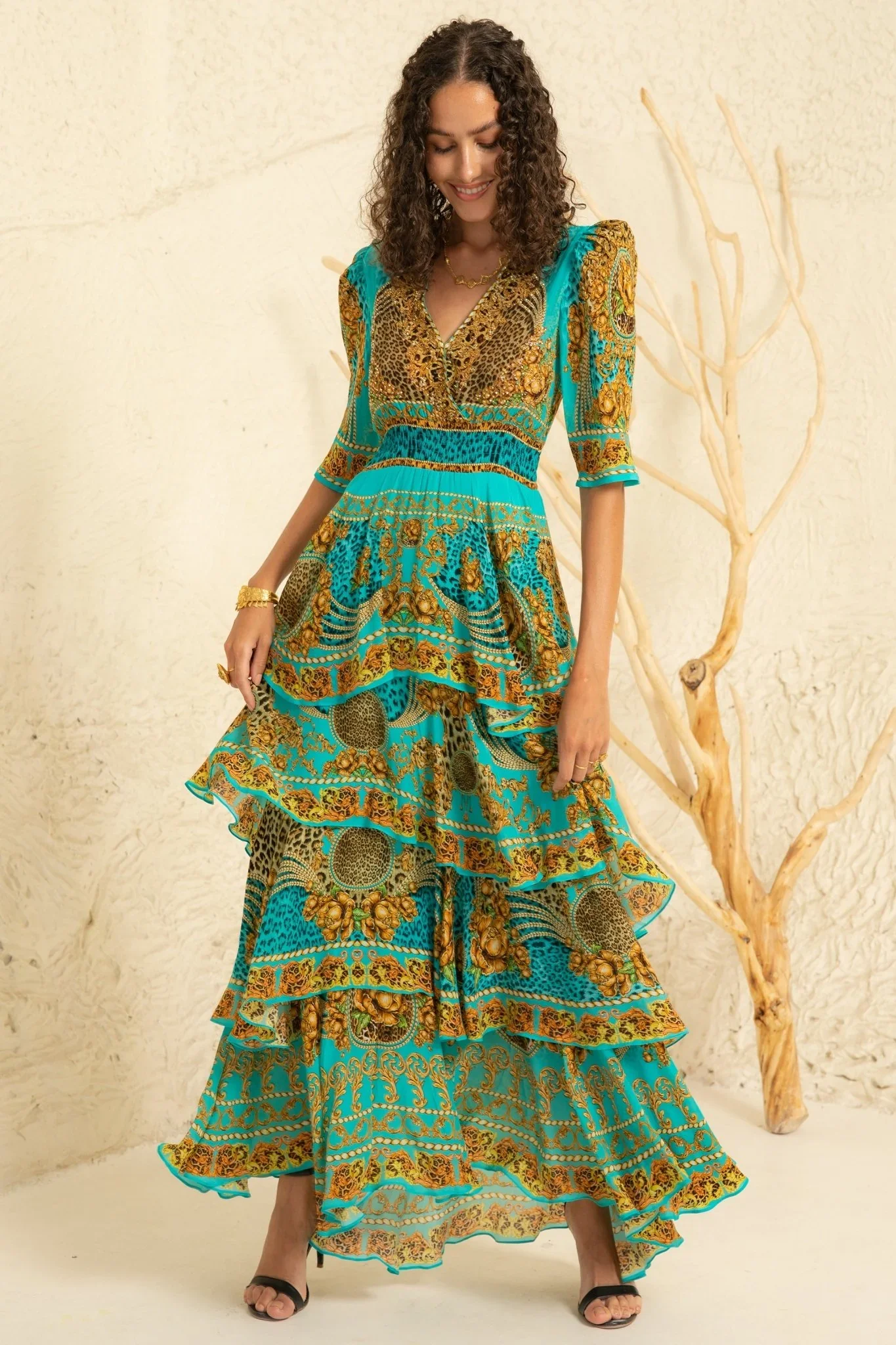 Image of AQUA LEOPARDESS CROSS OVER MAXI DRESS