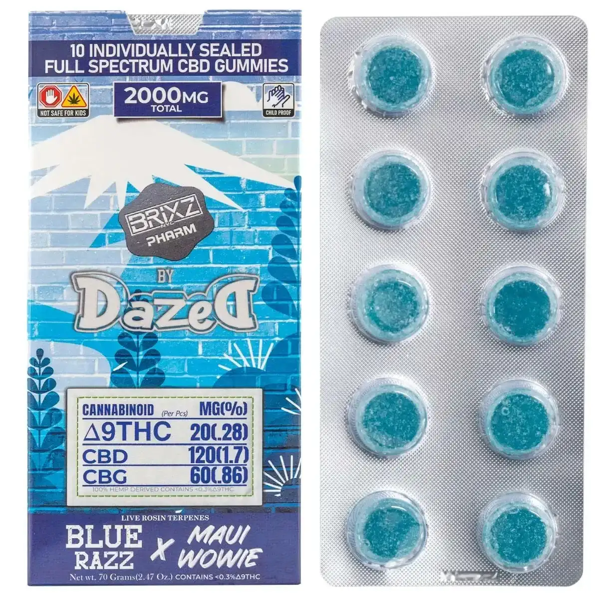 Image of BRIXZ NYC PHARM Delta-9 THC Full Spectrum CBD Gummies 2000mg 10pc - Blue Wowie