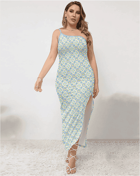 La Dolce Lemon Tile One-Shoulder Maxi Dress