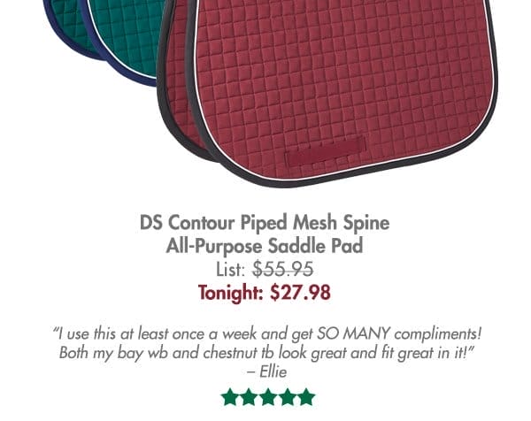 Dover Saddlery® Contour Piped Mesh Spine All-Purpose Saddle Pad - \\$27.98