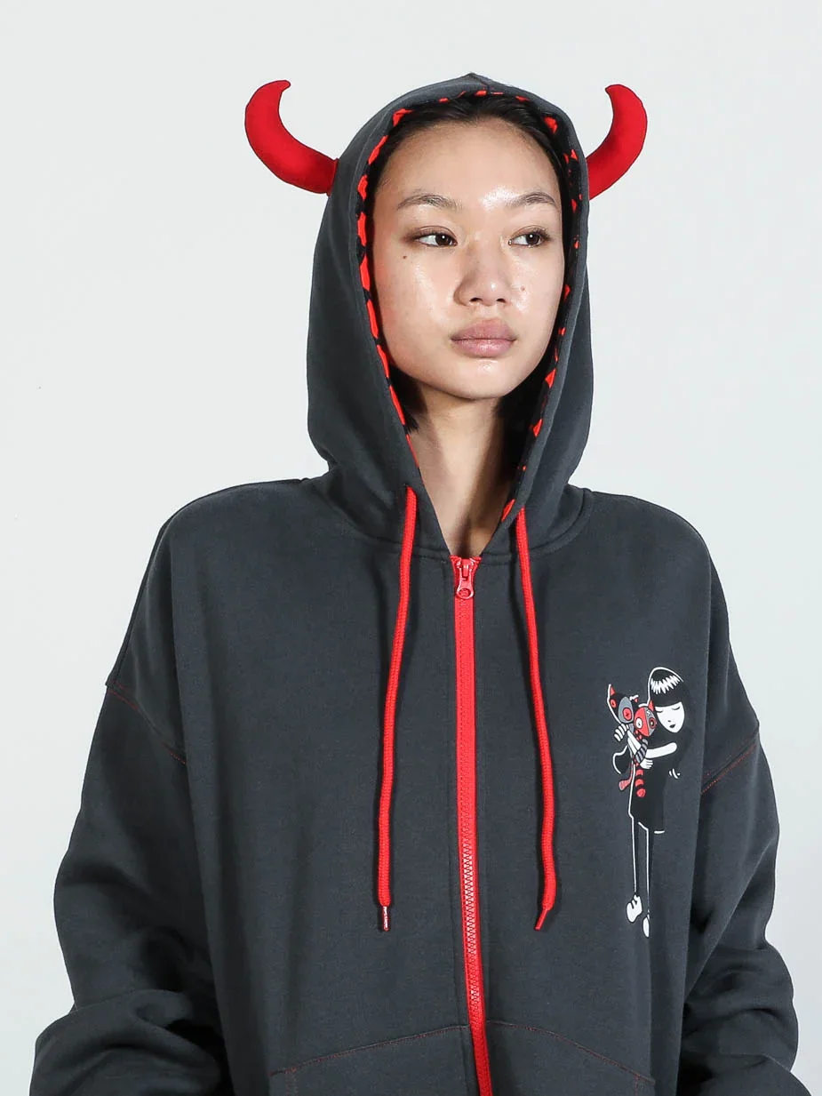 Image of Devil Horn Charcoal Hoodie