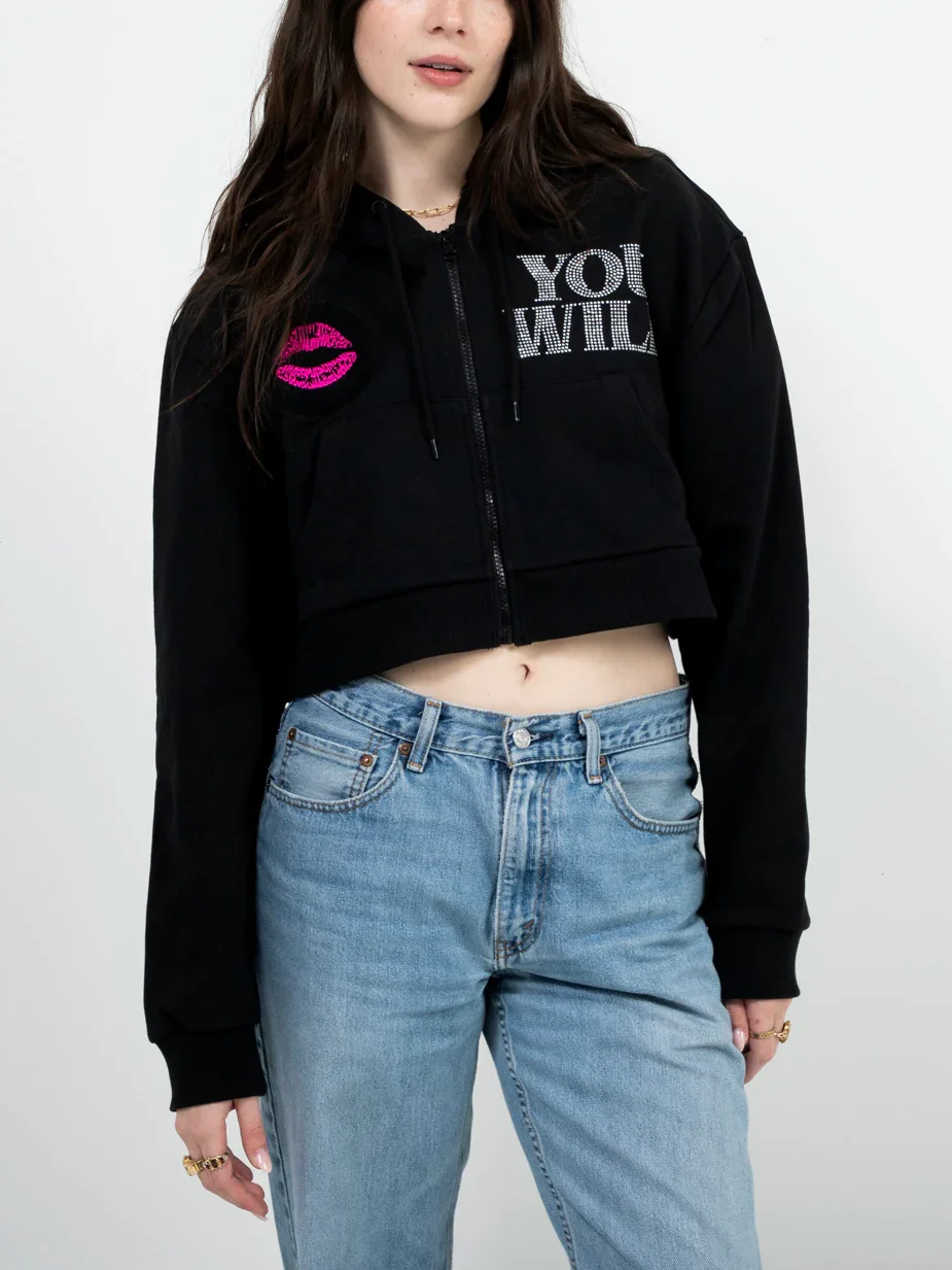 Image of Where's The Beach Black Women's Cropped Zip Up Hoodie