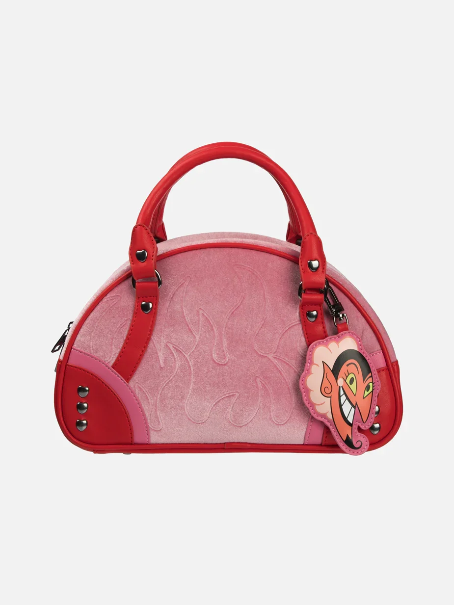 Image of HIM Velvet Flames Pink Bowler Bag