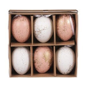 Set de ouă artificiale de Paște decorate cu auriu, maro și alb, 6 buc
