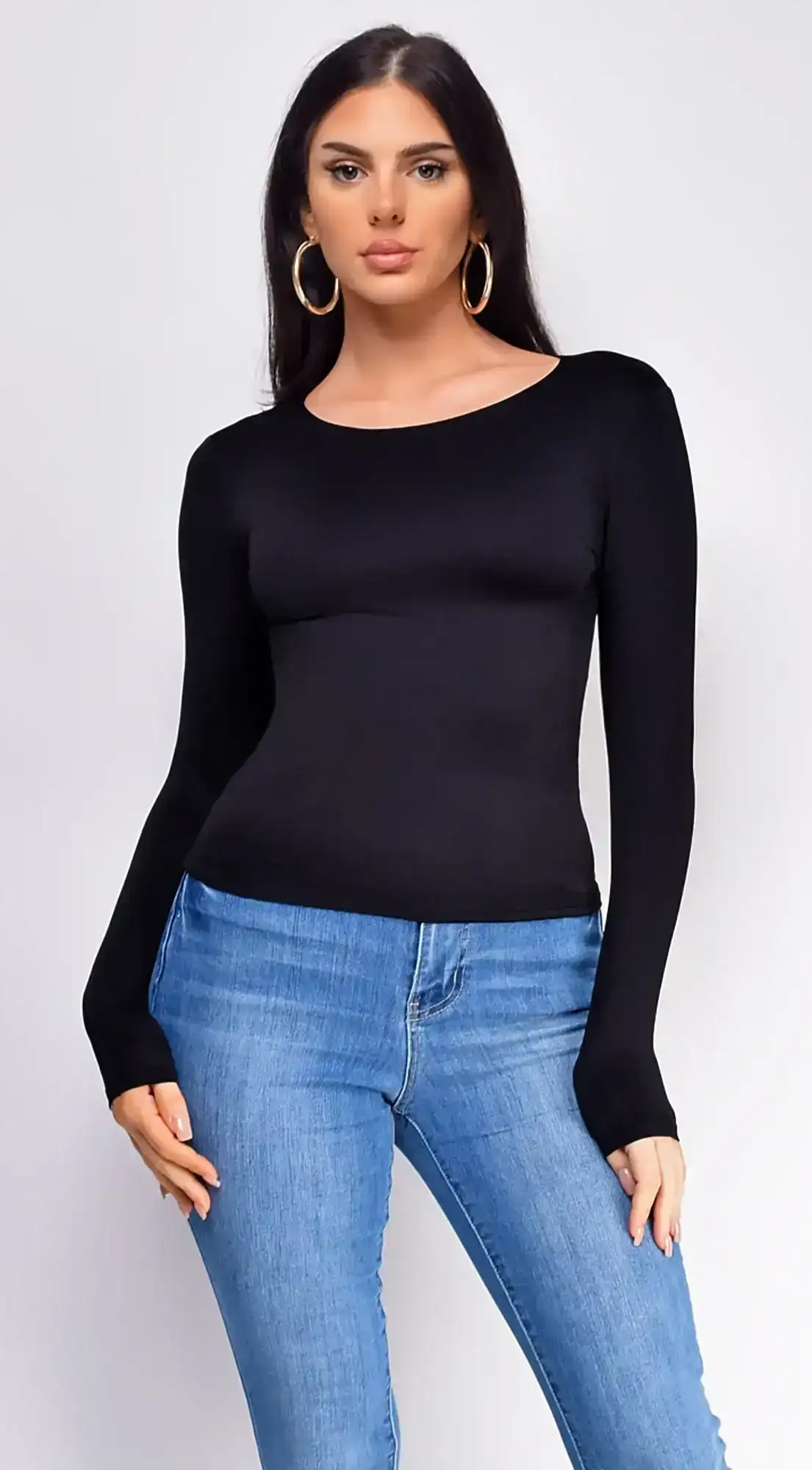 Image of Nora Black Basic Long Sleeve Top