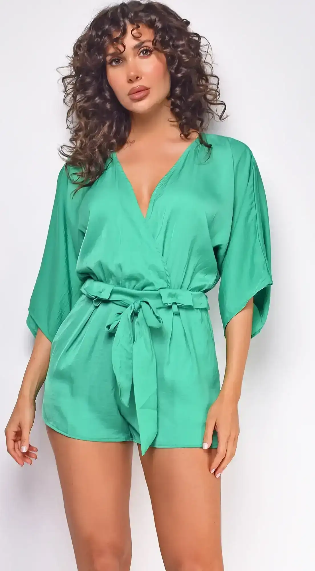 Image of Yeline Green Satin Romper