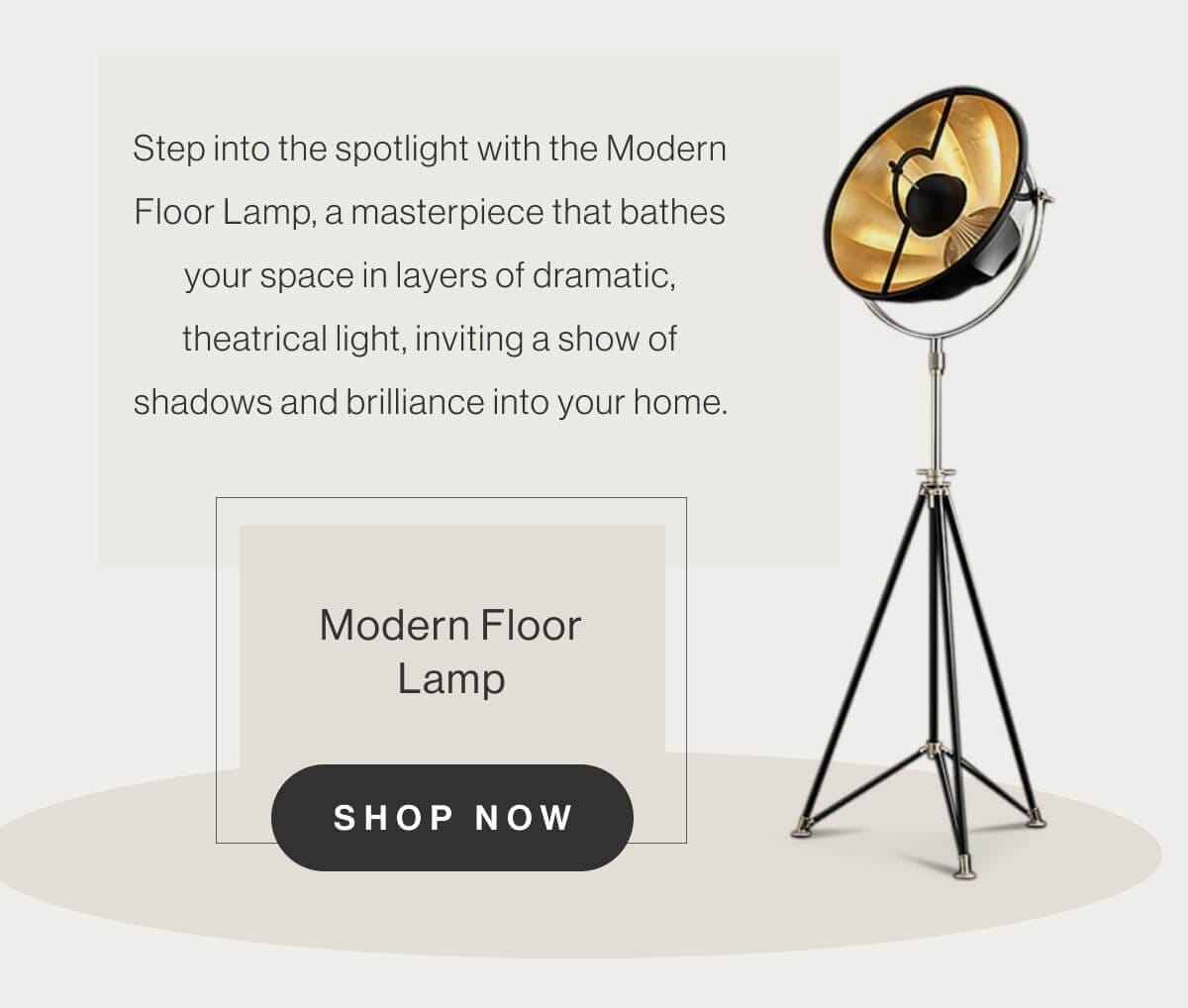 Modern Floor Lamp - Step into the spotlight with the Modern Floor Lamp, a masterpiece that bathes your space in layers of dramatic, theatrical light, inviting a show of shadows and brilliance into your home. - Shop Now