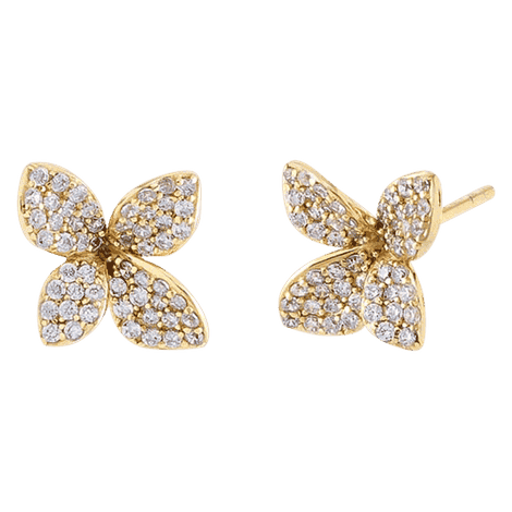 Small Pave Fancy Flower Stud Earring - Gold