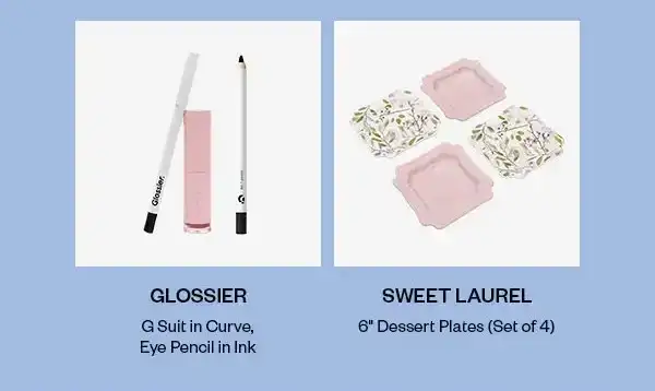 GLOSSIER G Suit in Curve, Eye Pencil in Ink | SWEET LAUREL 6'' Dessert Plates (Set of 4)