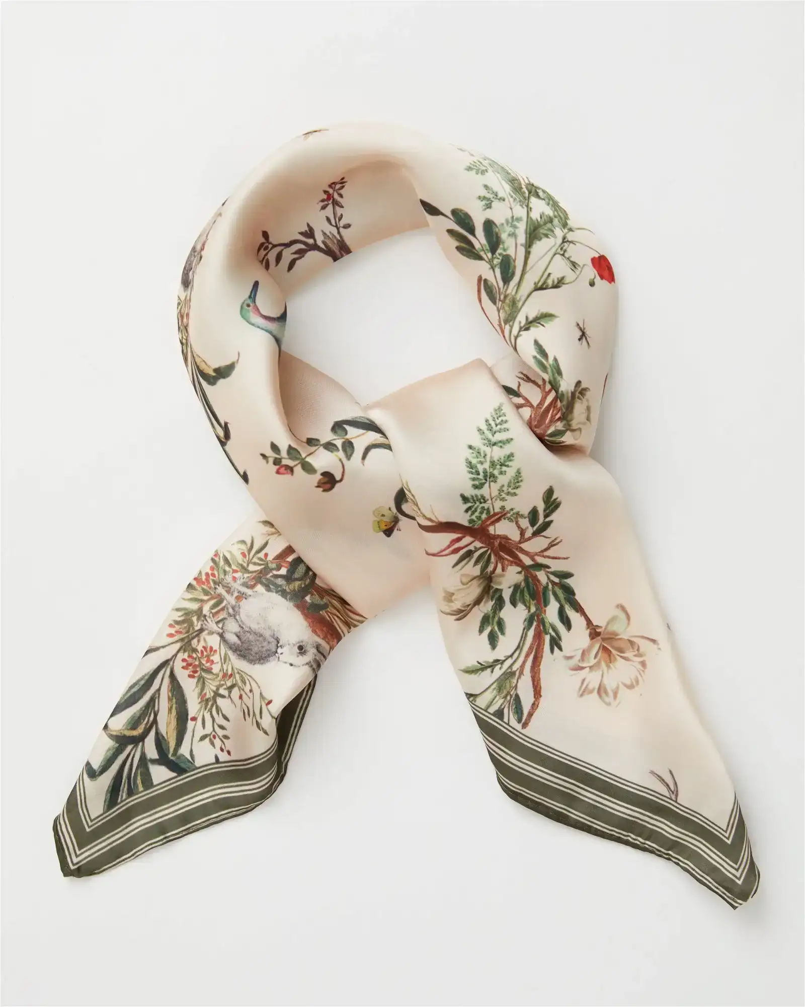 Image of Toile de Jouy Olive Green Square Scarf